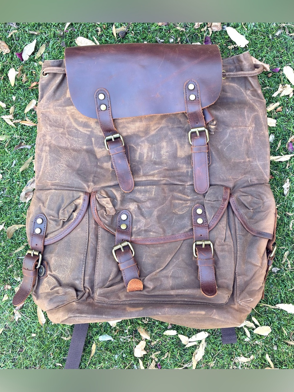 Wudon USA Waxed Canvas And Leather Backpack